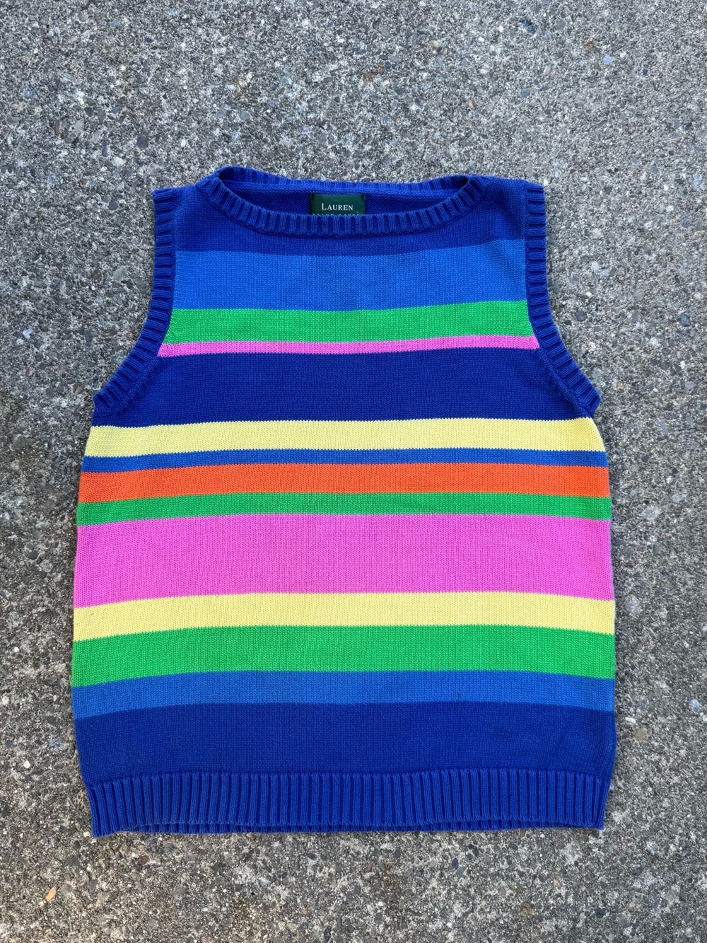 Lauren Ralph Lauren Vintage Vibrant Rainbow Stripe Knit Sweater Vest Top size L